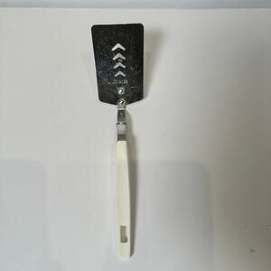 Vintage Androck Made in USA Stainless Steel Spatula Angled White Plastic Handle